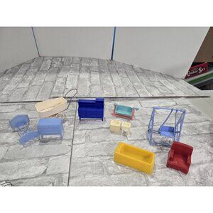 Lot of Vintage Ideal Young Decorators Doll House Furniture Baby 10 Pieces Assort